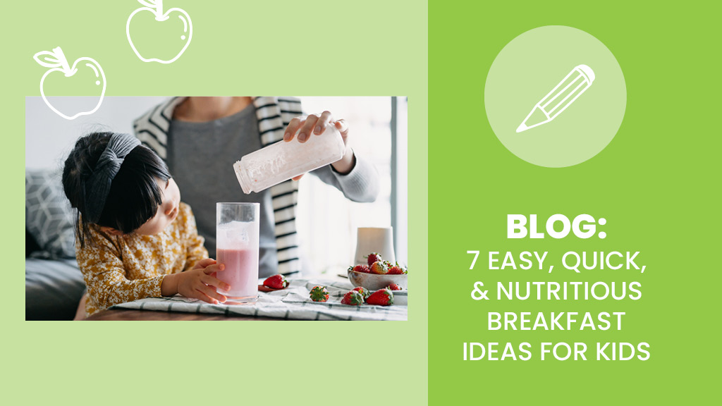 Girl watches parent pour smoothie into a glass for breakfast