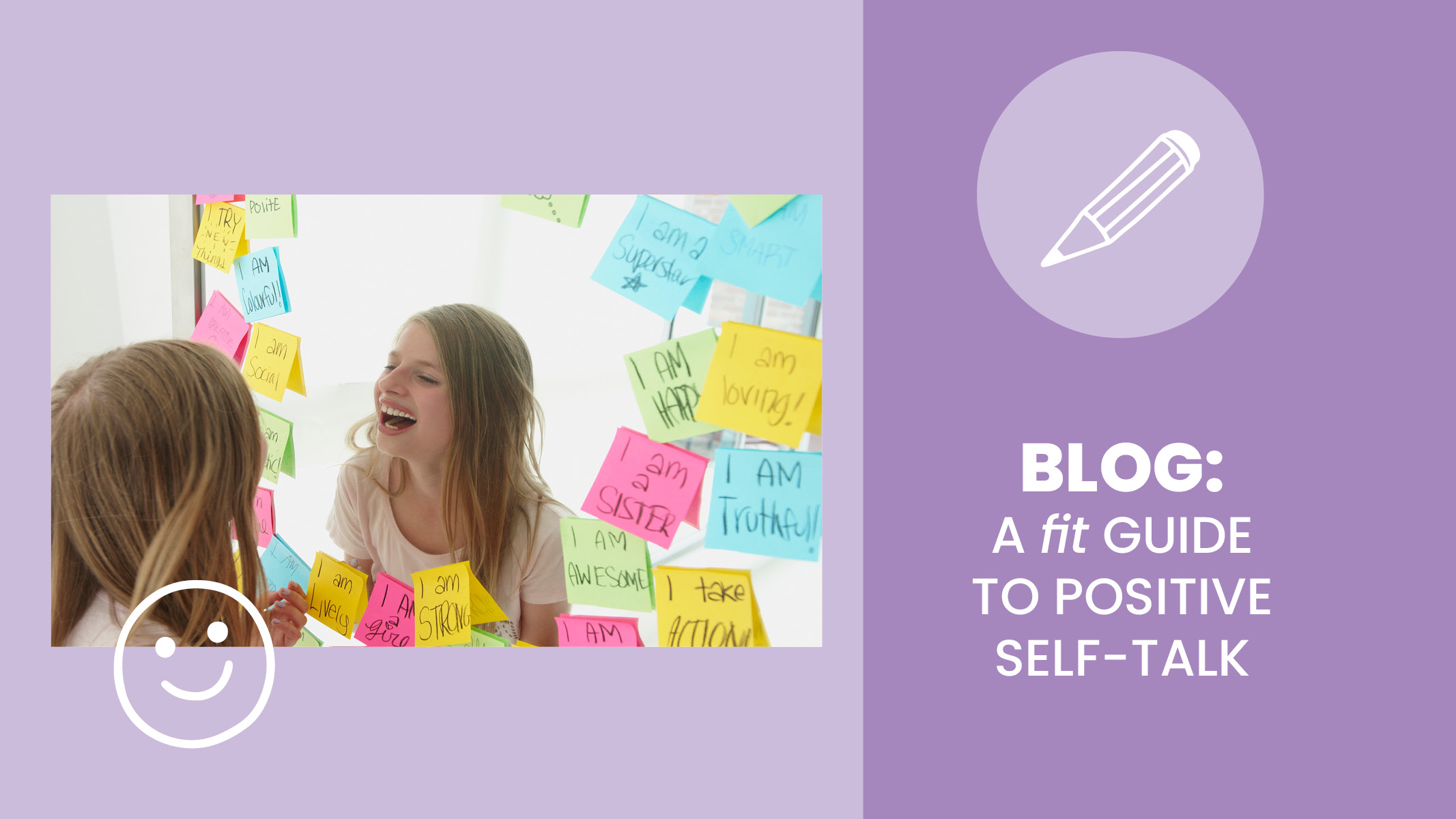 Young child, girl, looks in the mirror and smiles while practicing positive self-talk