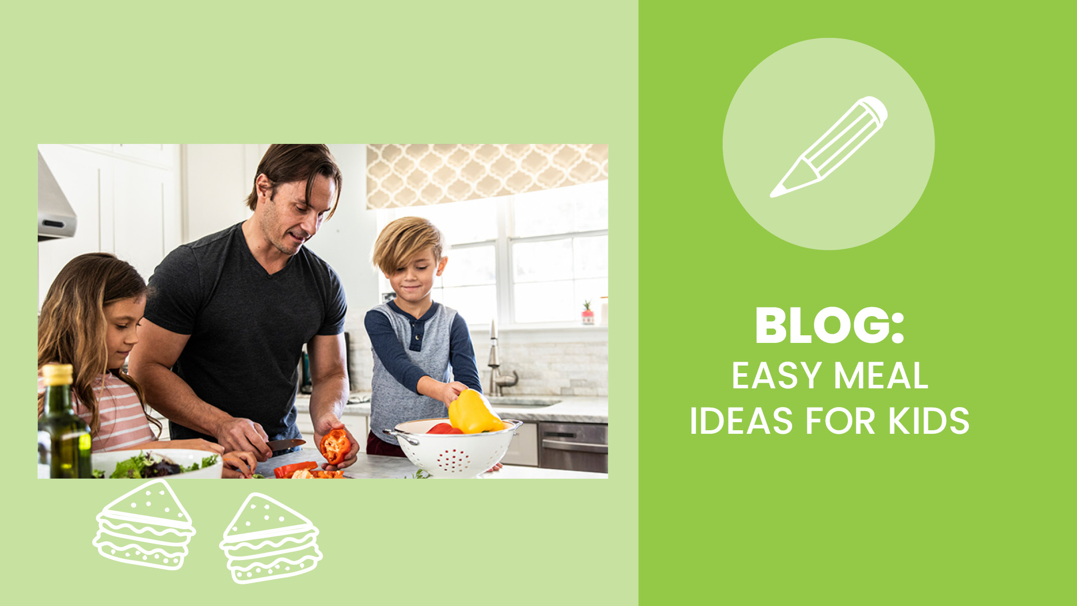 Father and children work together to make a healthy meal