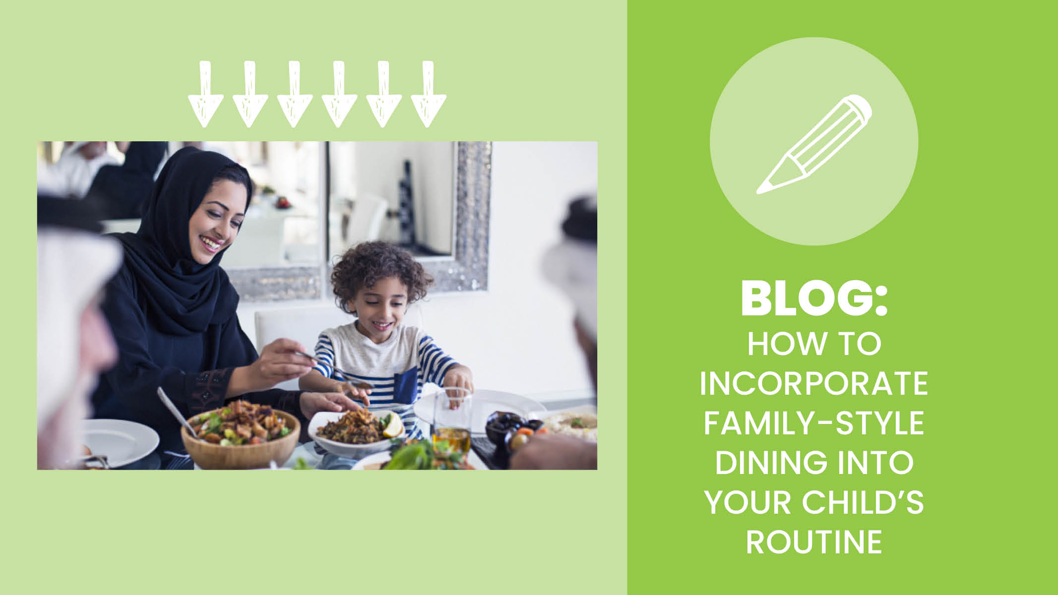 Family sits at the table and enjoys dinner together