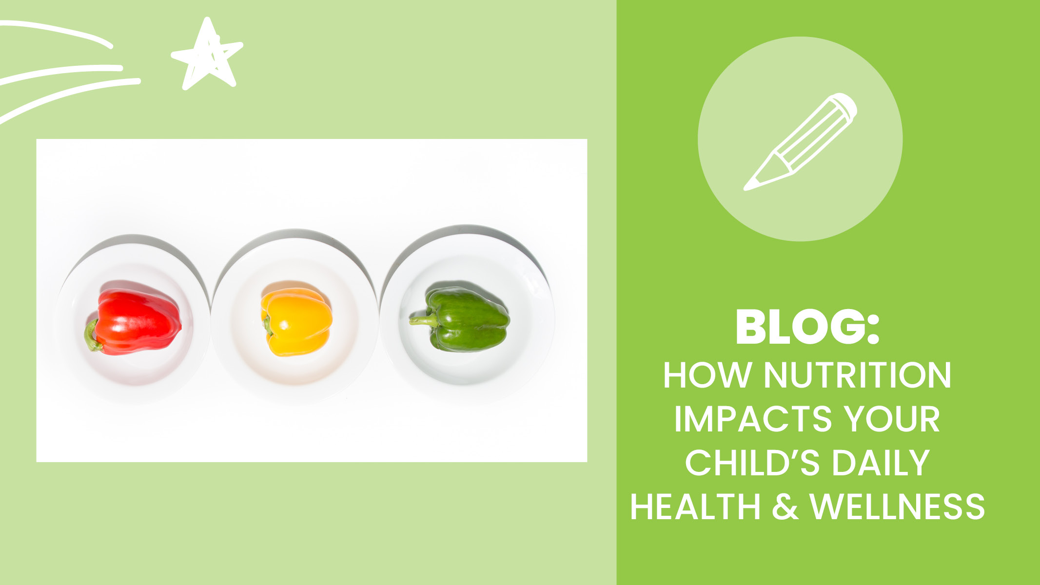 Three Peppers - One red, one yellow, one green with 'How Nutrition Impacts Your Child's Daily Health and Wellness'
