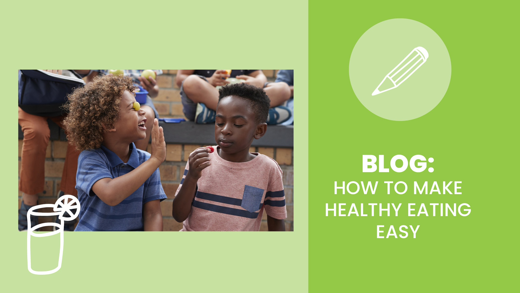 Two young African American boys play with their food while eating a healthy meal