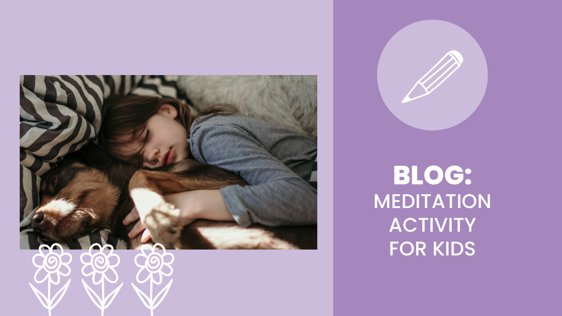Young child lays on couch with dog to relax and be mindful