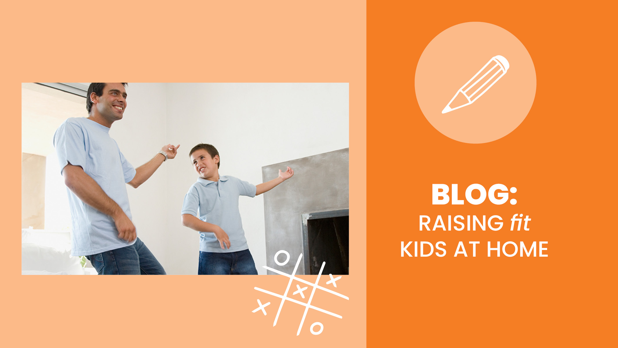 Father and son play air guitar at home