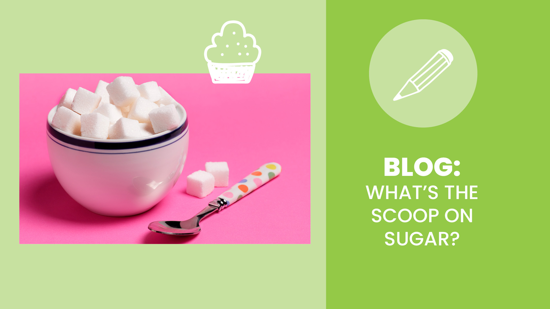 Bowl of sugar cubes with spoon on a pink background