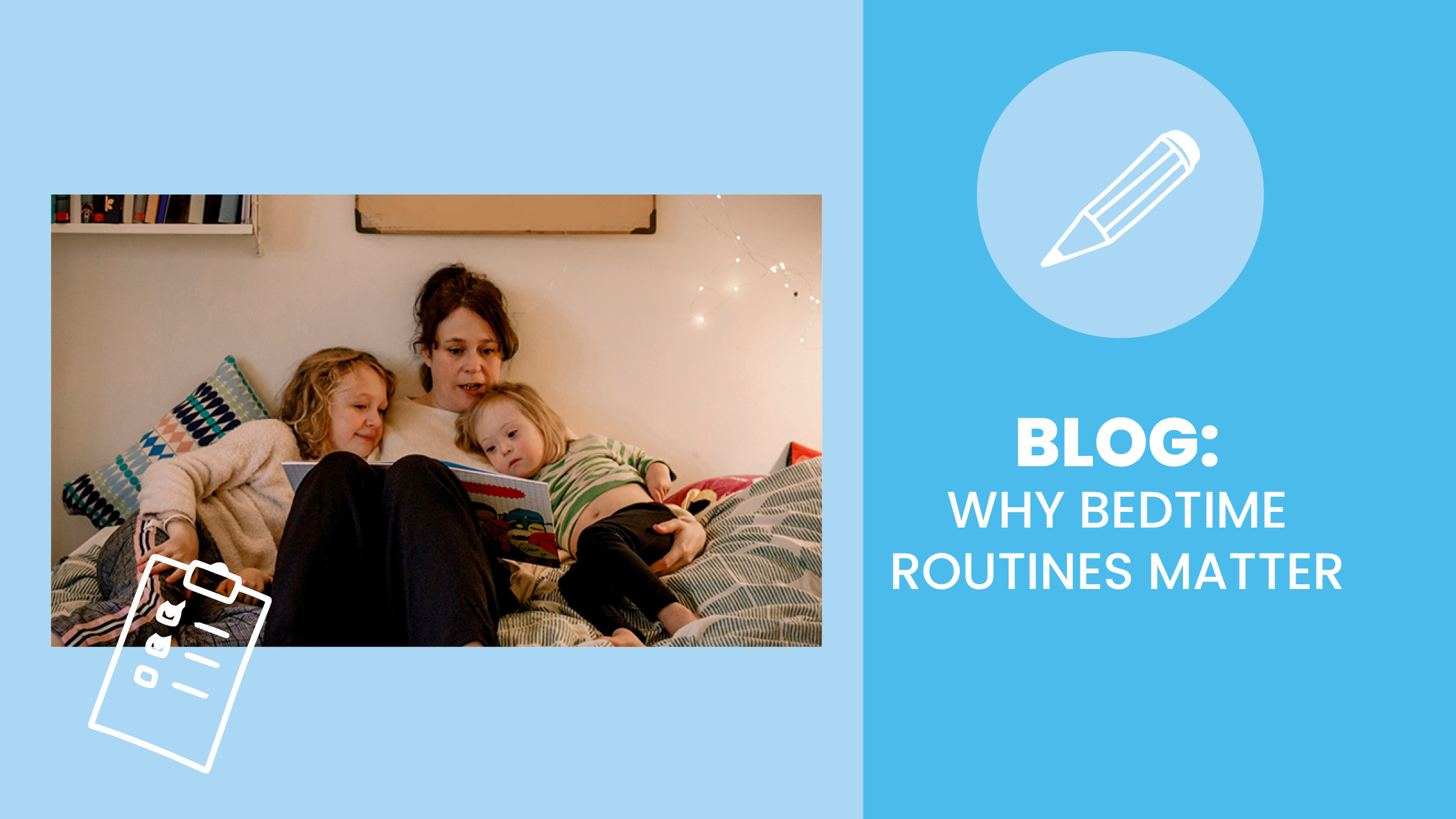 Mother and two children read a book together before bedtime