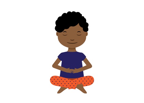 Child breathes deeply while resting their hands on their stomach