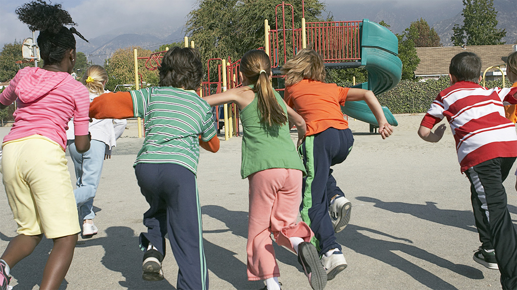 Group of kids playing a game outside
