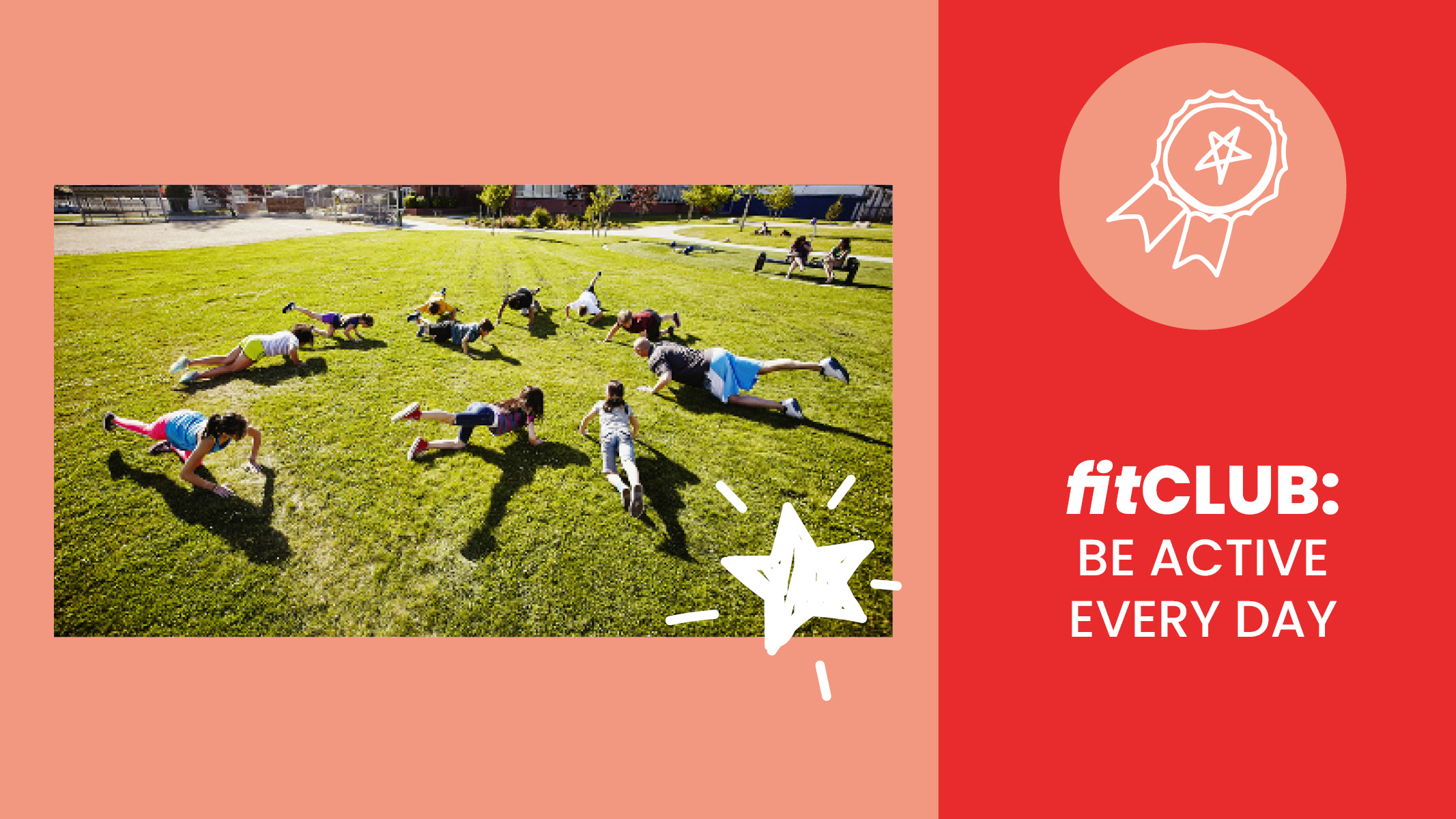 Kids Laying on Grass Red Background - Sanford fit Club Session 9