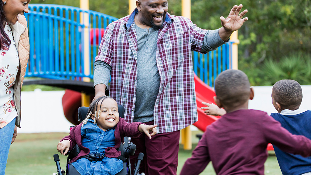family playing outside