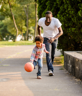 Family playing basketball together - Sanford fit